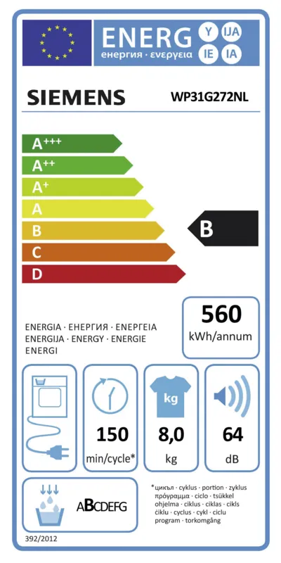 Siemens WP31G272NL energielabel