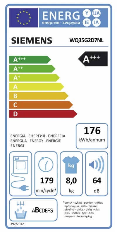 Siemens WQ35G2D7NL energielabel