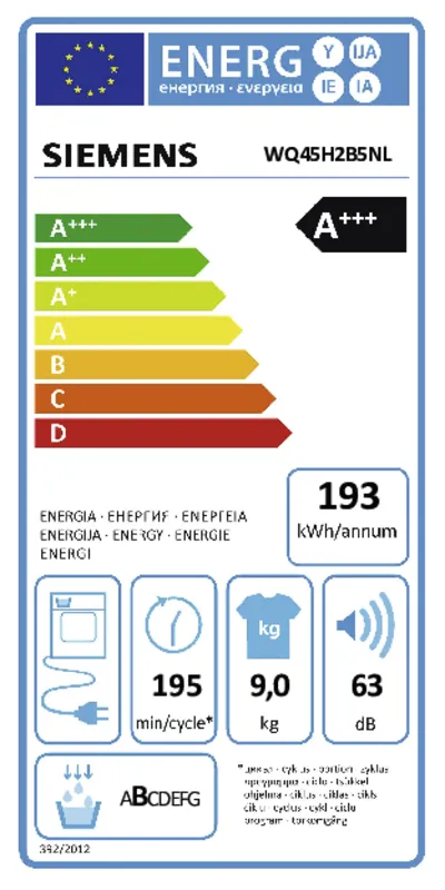 Siemens WQ45H2B5NL energielabel