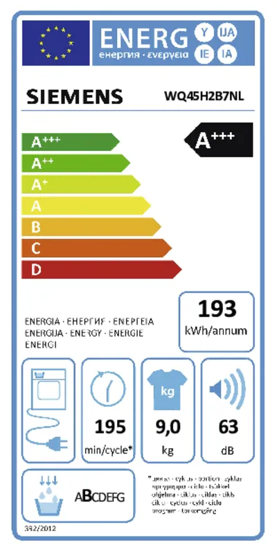 Siemens WQ45H2B7NL energielabel