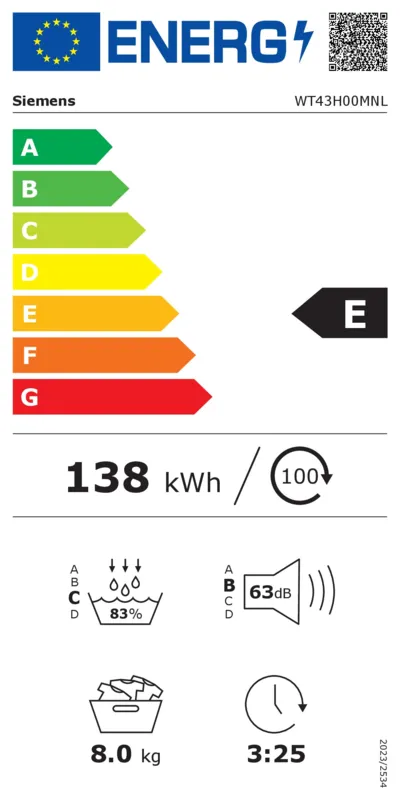 Siemens WT43H00MNL energielabel