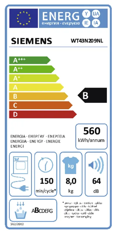 Siemens WT43N209NL energielabel