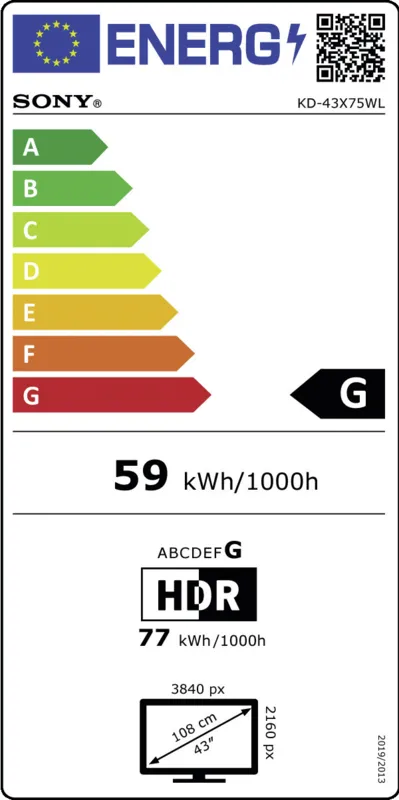 Sony KD43X75WLPAEP energielabel