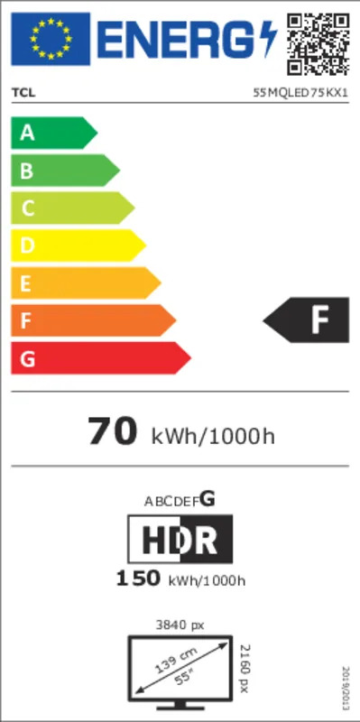 TCL 55MQLED75K energielabel