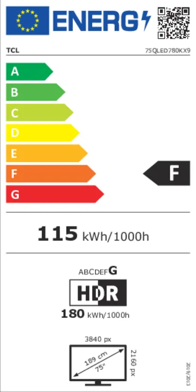 TCL 75QLED780K energielabel
