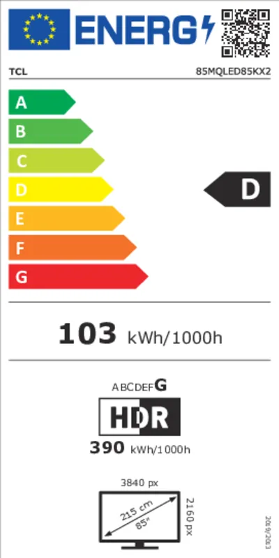 TCL 85MQLED85K energielabel