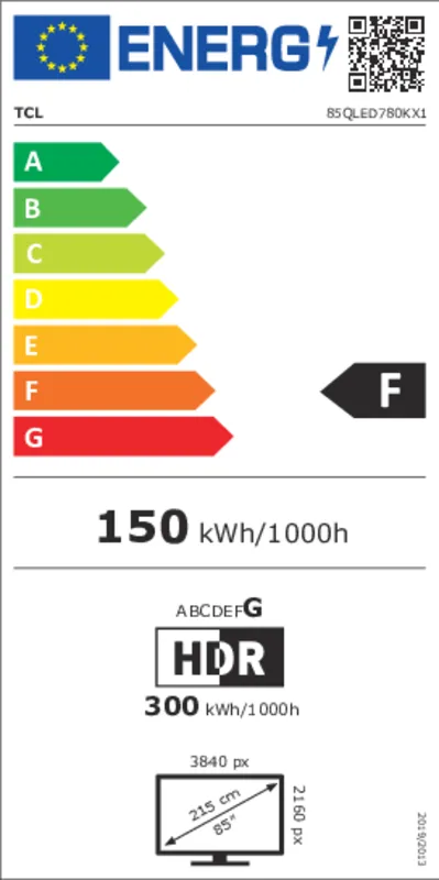 TCL 85QLED780K energielabel