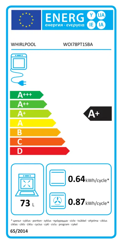Whirlpool WOI78PT1SBA energielabel