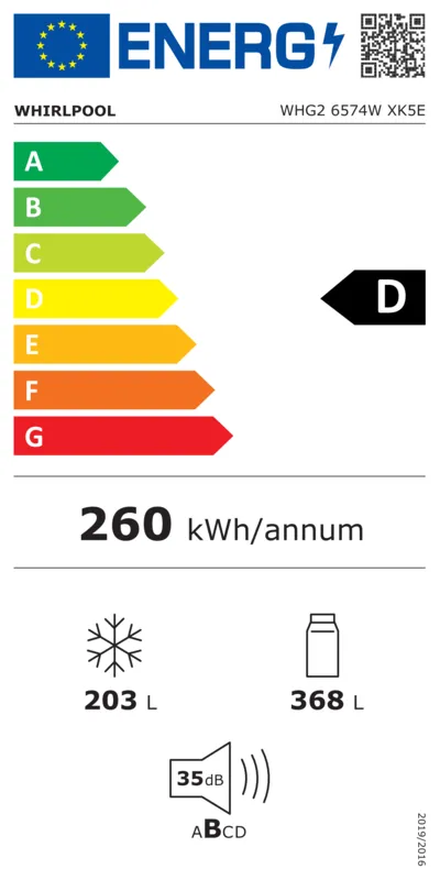 Whirlpool WHG2 6574W XK5E energielabel