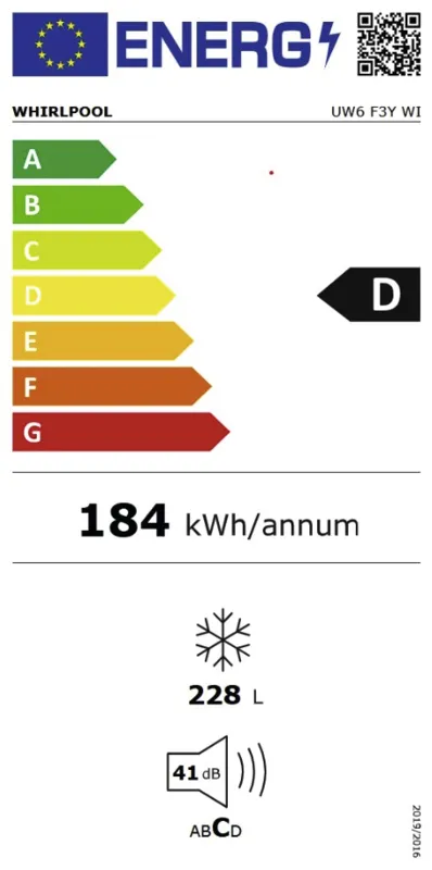 Whirlpool UW6 F3Y WI energielabel