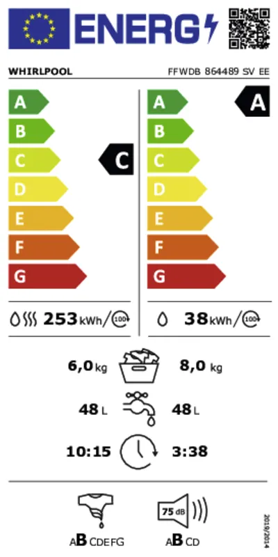 Whirlpool FFWDB 864489 SV EE energielabel