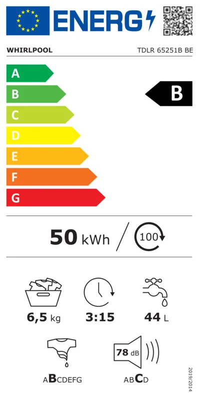 Whirlpool TDLR 65251B BE energielabel