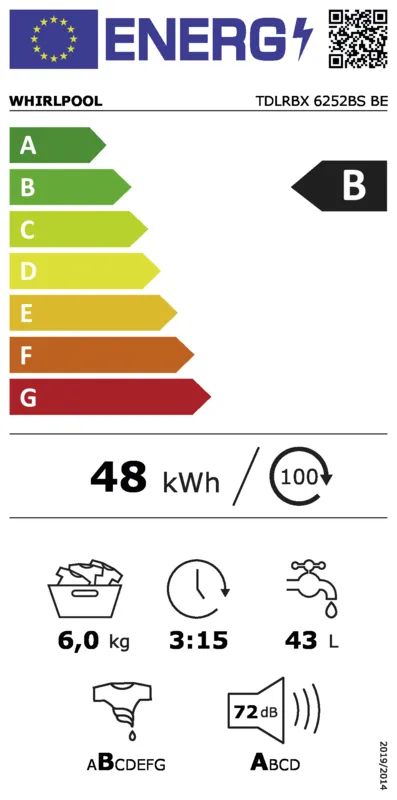 Whirlpool TDLRBX 6252BS BE energielabel