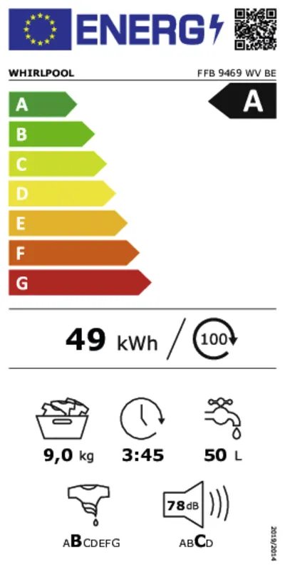 Whirlpool FFB 9469 WV BE energielabel
