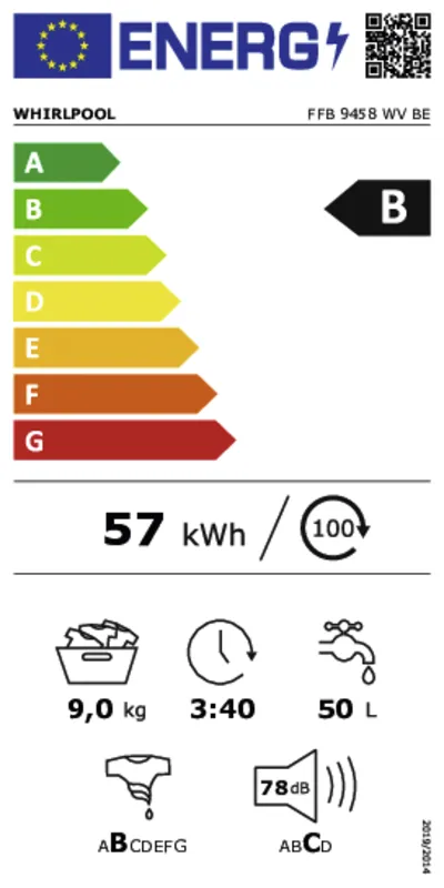 Whirlpool FFB9458WVBE energielabel