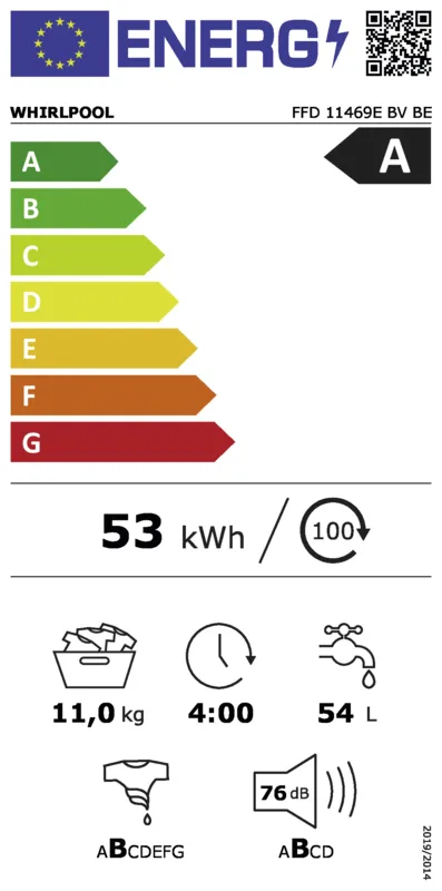 Whirlpool FFD 11469E BV BE energielabel