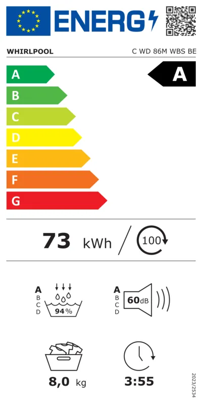 Whirlpool C WD 86M WBS BE energielabel