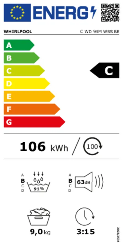 Whirlpool C WD 94M WBS BE energielabel
