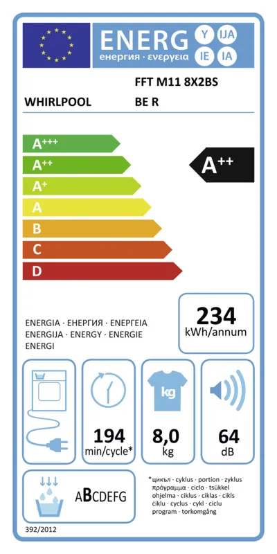 Whirlpool FFT M11 8X2BS BE R energielabel