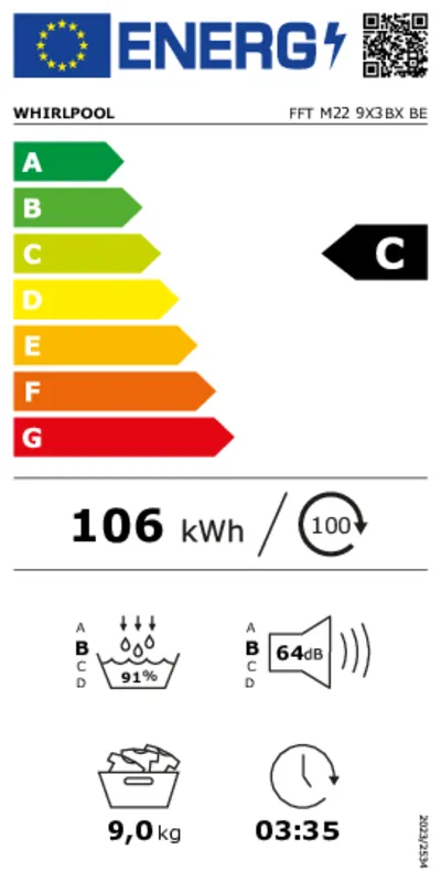 Whirlpool FFTM229X3BXBE energielabel