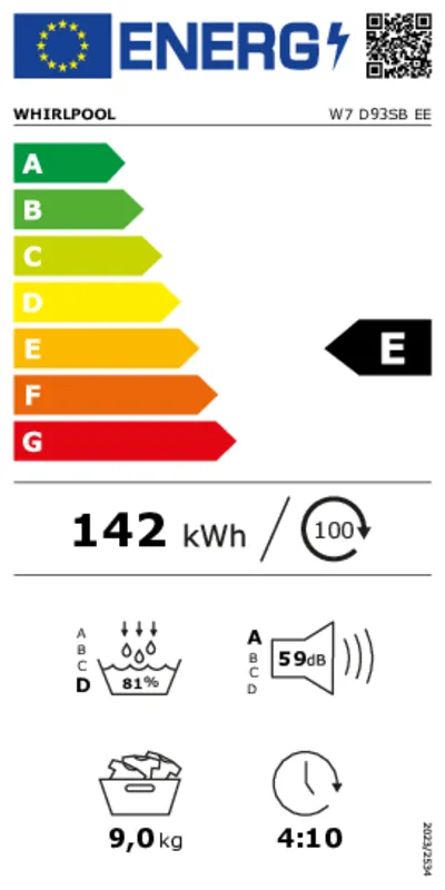 Whirlpool W7D93SBEE energielabel